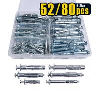Assortiment de 20/30/52/80 pièces de boulons, ancrages creux parfaits pour une fixation sécurisée sur cloisons sèches, plaques de plâtre et panneaux muraux ou plafonds - M4*32, M4*60, M5*52, M5*65, M6