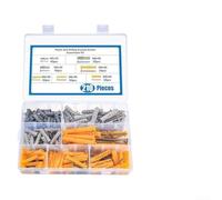 Assortiment de 210 pièces Mur et vis M5 M6 M8 en acier au carbone avec finition galvanisée, chevilles d'extension nervurées pour brique béton, boîte de rangement incluse