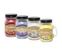 Assortiment de 4 mini bougies Mason Jar Spring - 99,2 g noix de coco banane, sel de mer de l'Himalaya 100 ml, lilas, 100 ml fraise melon Our Own Candle Company