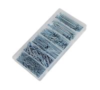 Assortiment de 555 goupilles fendues, acier inoxydable zingué | Acier inoxydable 304 zingué, sans bavures, avec boîte de rangement pour auto et atelier