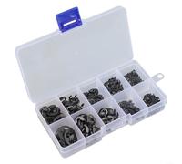 Assortiment de 580 pièces E-Clip 1,5-10 mm Anneaux de serrage en acier au carbone noir - Rondelle de retenue externe pour réparation de fixation d'arbre dans les moteurs et machines de voiture