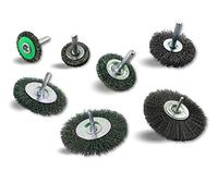 Assortiment de 7 brosses rotatives circulaires métalliques Ø 30-38-50-60-75-100-125 mm | Sur tige Ø 6 mm | Brins inox Ø 0,30 mm dur | Pour perceuse ou visseuse à mandrin | Kibros 26xxIT8x7div