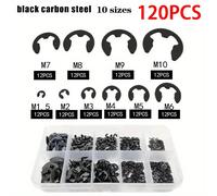 Assortiment de ronds de retenue en acier inoxydable noir, 120 pièces, anneau à pression, e-clip, pour fixation d'arbre, outils utilitaires M1.5-m10 120 pièces