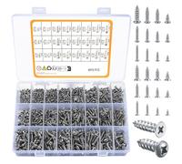 Assortiment de vis auto-taraudeuses M3/M4/M5/M6 Vis à bois cruciformes pour construction sèche de pont - Lot de 500 vis à tête plate - 490 pièces à tête ronde (Silber990) (Argent-435 pièces)