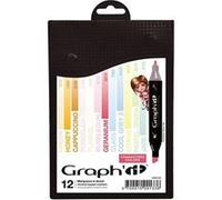 GRAPH’IT Marker Set de 12 marqueurs à alcool double pointe pour dessin de manga et illustration, pointe fine et biseautée - Set Manga 2