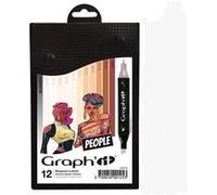 Graph'it - Set de 12 Marqueurs à Alcool Double Pointe : Fine et Biseautée pour Dessin de Manga, Illustration, Colorant, Esquisse, Écriture - Rechargeables - Set People
