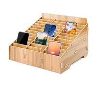 ASSRECT Boîte de Rangement en Bois 36 Compartiments pour Téléphone Portable, Boite Rangement Bureau, Organisateur Rack De Presentation Multifonctionnel Pour Ecole(Marron)