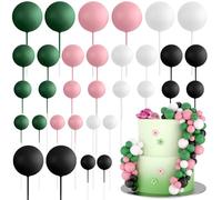 ASTARON 32 Pcs Boule Gâteau Topper Mini Ballons Gâteau Topper Bâtons Boules en Mousse Pics à Gâteau Boules Décorations de Gâteau pour Fête de Mariage Anniversaire (Rose Vert Noir)