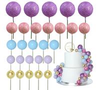ASTARON 50 pièces décorations de gâteau en forme de boules Mini ballons Bâtonnets de décoration de gâteau Boules en mousse Pics à gâteau pour fête de mariage Anniversaire (rose, violet, bleu)