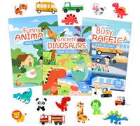 ASTARON Lot de 3 livres d'autocollants réutilisables pour les tout-petits, livre de scènes d'autocollants 3D, jouet éducatif d'apprentissage sensoriel, jouets de voyage, activités d'avion pour enfants