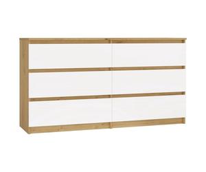 ASTER - Commode large chambre salon bureau - 6 tiroirs - 138x40x75cm - artisan et blanc