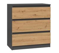 ASTER T3 - Commode de chambre 3 tiroirs - 77x70x40 - Meuble de rangement - Style Scandinave - Gris/Artisan