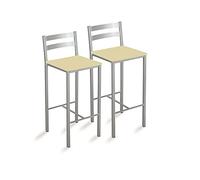 ASTIMESA Deux tabourets de Cuisine Hauts avec Bandes Horizontales Assise 60 cm Similicuir Beige