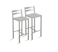 ASTIMESA Deux tabourets de Cuisine Hauts avec Bandes Horizontales Assise 60 cm Similicuir Gris