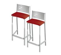 ASTIMESA Deux tabourets Hauts de Cuisine Assise 60 cm Similicuir Rouge