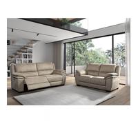 ASTIO - Canapé Relax Electrique 3 Places + Canapé 2 Places Fixe Tissu Beige
