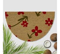 Astra Paillasson Fleurs Rouges Coco 40 x 60 cm Demi-Cercle Naturel - Tapis Coco pour l'extérieur et l'intérieur - Paillasson antidérapant et très résistant