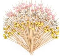 AstraGlam 200 pièces brochettes pour Cocktails, brochettes en Bois, Cure-Dents décoratifs avec Perles pour Amuse-bouches, 12cm brochettes en Bambou pour fingerfood, Piques en Bois pour Aliments,