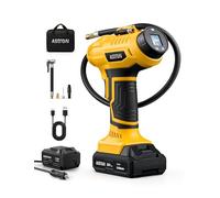 AstroAI Compresseur d'air 2 en 1 à cylindre métallique 20V batterie & 12V alimentation voiture Compresseur électrique portable sans fil 160PSI Pompe à air numérique pour voitures motos