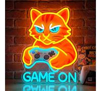 Astuddy Enseigne Néon Chat,Game On Enseigne Néon pour salle de jeux | Enseigne lumineuse LED néon Chat avec manette,lampe murale néon USB pour gamers,cadeau pour gamers et amoureux des chats