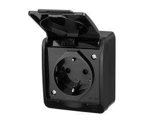 asvendo Elektro HERMES Série moderne en saillie/Interrupteur double/prise multiple/Protection IP44 contre l'eau/Extérieur/Noir (1 prise)