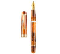 Asvine P20 Stylo plume à piston, plume courte 1,1 mm pour calligraphie, art, dessin en acrylique ambre avec étui
