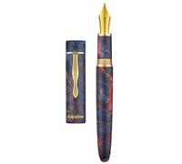 Asvine Stylo Plume en Bois Stabilisé C2000 Numéro 8 Pointe Moyenne Grande Motif Unique Fait Main avec Convertisseur, Boîte à Stylo Collection Set - Coucher de Soleil