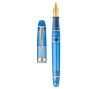 Asvine V126 Stylo-plume à remplissage sous vide, Plume courte en acrylique bleu givré de 1,1 mm pour calligraphie, art et dessin avec étui