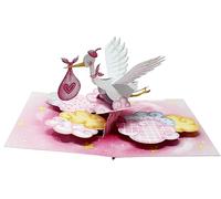 ASVP Shop Carte d'anniversaire pop-up 3D faite à la main avec grue rose - Cadeau pour garçon et fille