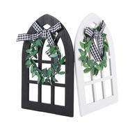 Asyduey 2 PièCes en Bois Ferme FenêTre à Plusieurs Niveaux Plateau DéCoration Rustique Ferme DéCor CathéDrale Arc FenêTre éTagèRe Accessoire Photo