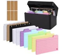 Asyduey Ensemble de Porte-Fiches, Boîte D'Index avec 230 Cartes Flash Assorties, Lignées Colorées, 6 Anneaux et Autocollants, Parfait pour L'École