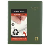 AT-A-GLANCE Agenda hebdomadaire et mensuel 2024, carnet de rendez-vous quart d'heure, 21,6 x 28 cm, grand, recyclé, onglets mensuels, vert (70950G6024)