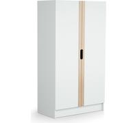 AT4 - Armoire enfant 2 portes en bois CARROUSEL Blanc et Hêtre Verni 96 x 51 x 176 cm|1 penderie, ses 7 tablettes dont 4 réglables et son rangement inférieur