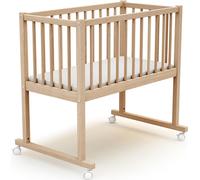 AT4 - Berceau 40x80 NOA Hêtre Brut| 86 x 58,5 x 80 cm | Matelas inclus 40x80x5cm | 4 roues multidirectionnelles | Facile à déplacer