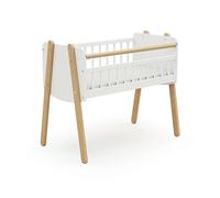 AT4 - Berceau cododo en bois PIRATE Blanc et Hêtre Verni 40 x 80 cm | 87 x 50 x 74 cm | Matelas inclus | 4 Hauteurs |Sangles fournis