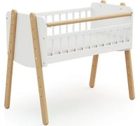 AT4 - Berceau cododo en bois PIRATE Blanc et Hêtre Verni 40 x 80 cm | 87 x 50 x 74 cm | Matelas inclus | 4 Hauteurs |Sangles fournis