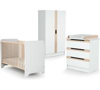 AT4 - Chambre bébé complète 3 tiroirs CARROUSEL Blanc et Hêtre Verni