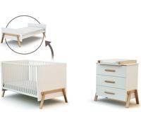 AT4 - Chambre bébé évolutive Duo 3 tiroirs en bois CANAILLE 70 x 140 cm | Commode à langer 3 tiroirs avec plan à langer amovible inclus
