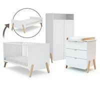 AT4 - Lit bébé évolutif, commode à langer et armoire Blanc Hêtre Verni Blanc et Hêtre Verni - Taille unique