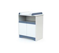 AT4 - COTILLON Commode à langer Blanc et Bleu | 2 portes, 1 niche COTILLON en bois | Planche à langer amovible fournie