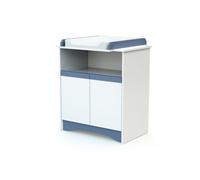 AT4 - COTILLON Commode à langer Blanc et Bleu | 2 portes, 1 niche COTILLON en bois | Planche à langer amovible fournie