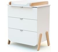 AT4 - Commode à langer 3 tiroirs en bois PIRATE Blanc et Hêtre|Plan à langer amovible inclus|79 x 66 x 84,5 cm|Pour chambre bébé