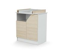 AT4 - CARNAVAL Commode à langer en blanc et bouleau | 79 x 65,5 x 94 cm |. Meuble bébé 2 portes 1 niche | hauteur agréable