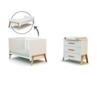AT4 - Chambre bébé évolutive Duo 3 tiroirs en bois CANAILLE 70 x 140 cm | Commode à langer 3 tiroirs avec plan à langer amovible inclus