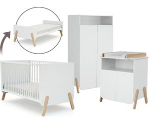 AT4 - Grande Chambre bébé complète évolutive PIRATE Blanc et Hêtre Verni
