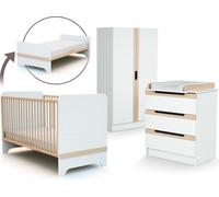 AT4 - Grande Chambre bébé complète évolutive CARROUSEL Blanc et Hêtre Verni