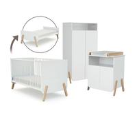 AT4 - Grande Chambre PIRATE Blanc et Hêtre Verni | 2 portes pivotantes et d'une niche, elle cache 6 étagères dont 4 réglables et une penderie