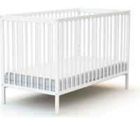 AT4 - Lit Bébé 60x120cm SONA Blanc | 124 x 64,5 x 82 cm |Bois massif | Dès la naissance | Confort de sommeil | Sommier à lattes | Lit à barreaux |Sommier réglable 3 hauteurs