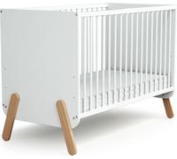 AT4 - Lit bébé en bois 60x120 PIRATE Blanc et Hêtre, sommier à lattes réglable 3 positions