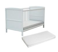 AT4 - Lit bébé évolutif avec matelas ESSENTIEL en bois 70 x 140 cm | 144 x 74 x 86,5 cm | Matelas 70x140 cm inclus | Sommier réglable 3 hauteurs (Blanc)